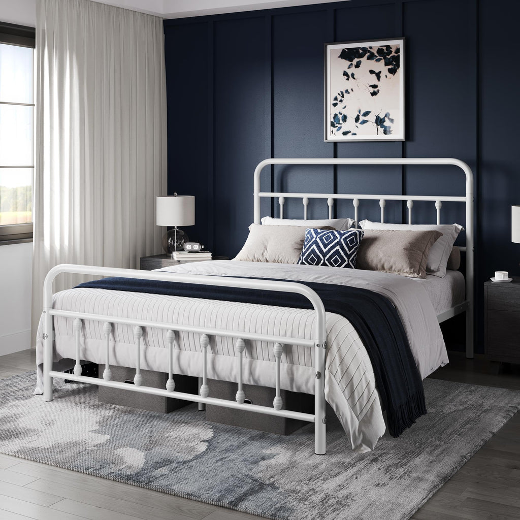 Yaheetech Classic Metal Platform Bed Frame Mattress Foundation With Victorian Style Iron-Art Headboard/Footboard/Under Bed Storage/No Box Spring Needed/Full Size White