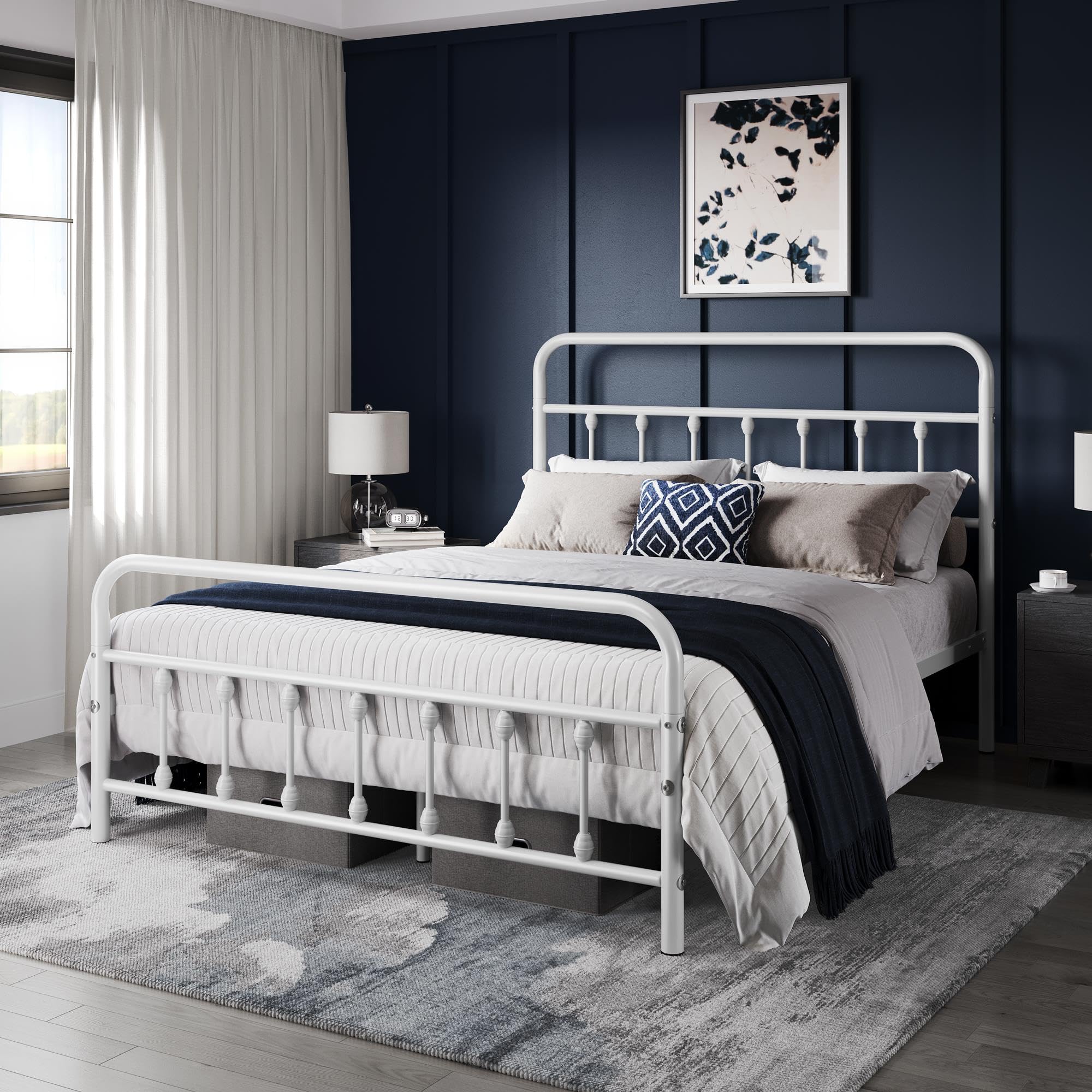Yaheetech Classic Metal Platform Bed Frame Mattress Foundation With Victorian Style Iron-Art Headboard/Footboard/Under Bed Storage/No Box Spring Needed/Full Size White