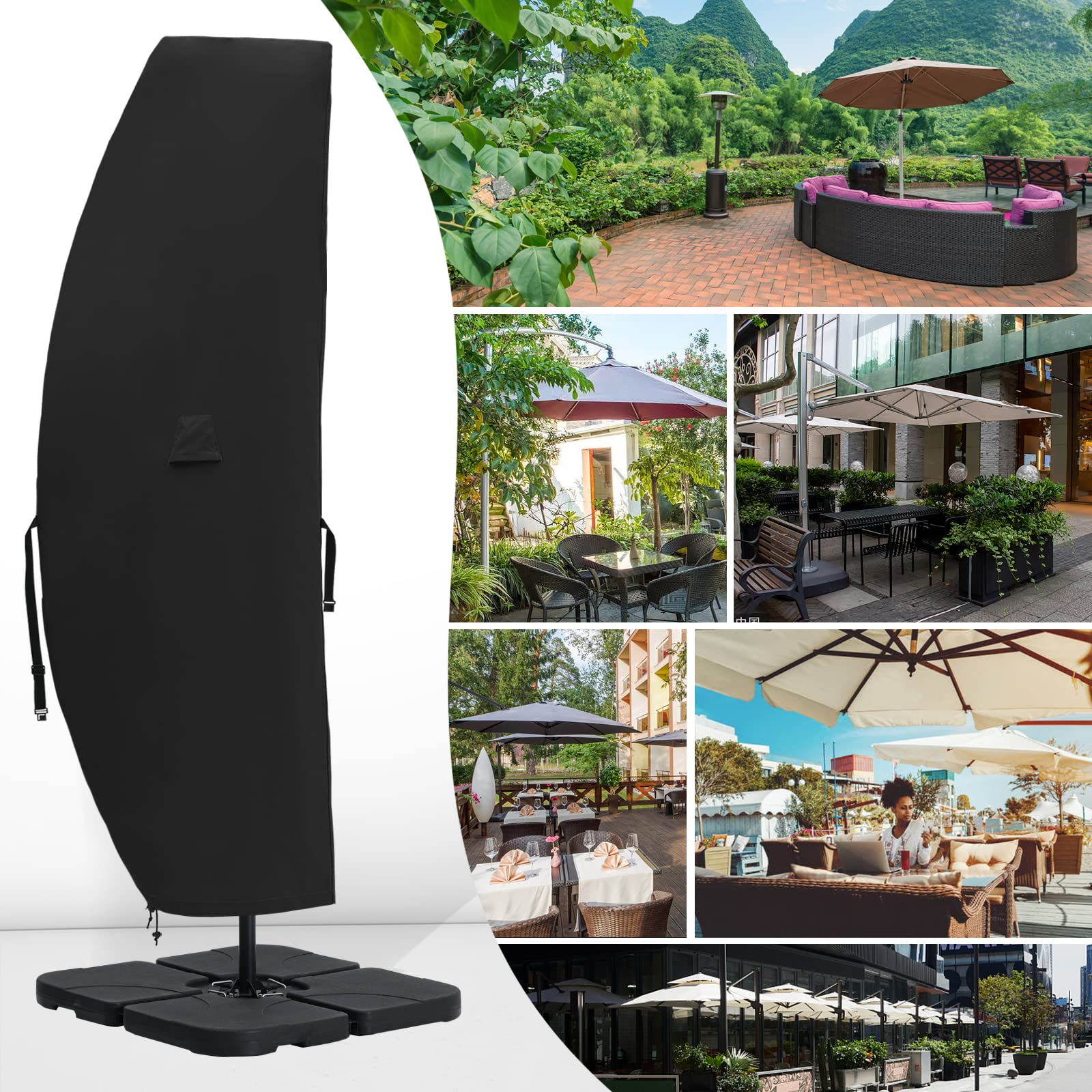 600D Patio Umbrella Parasol Cover Waterproof Outdoor Anti-Uv Protective Cover With Zipper Fits Cantilever Offset Umbrella 7.5-15