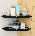 Motiqo Diamond Black Glass Corner Shelf For Bathroom, Bathroom Shelf For Wall, Racks And Shelves, Kitchen Corner Shelf, Bathroom