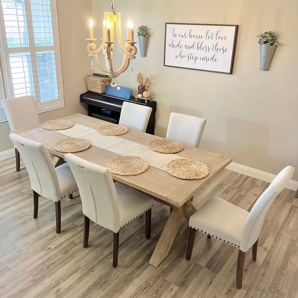 Colamy Upholstered Fabric Dining Chairs Set Of 6, High Back Padded W/Nailed Trim & Solid Wood Legs, Classic Parsons Side Chair For Home/Kitchen/Living Room-Beige