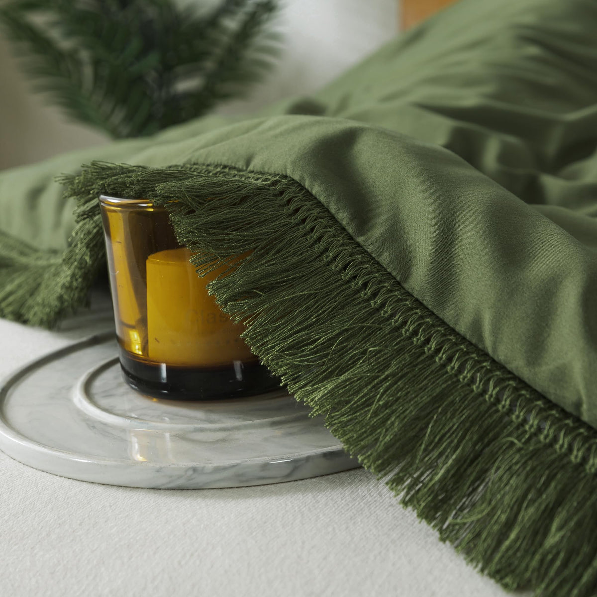 Andency Olive Green Comforter Set King, 3 Pieces Boho Tassel Lightweight Bedding Comforter Sets For King Bed, All Season Soft Fluffy Fringe Bed Set (104X90In Comforter & 2 Pillowcases)