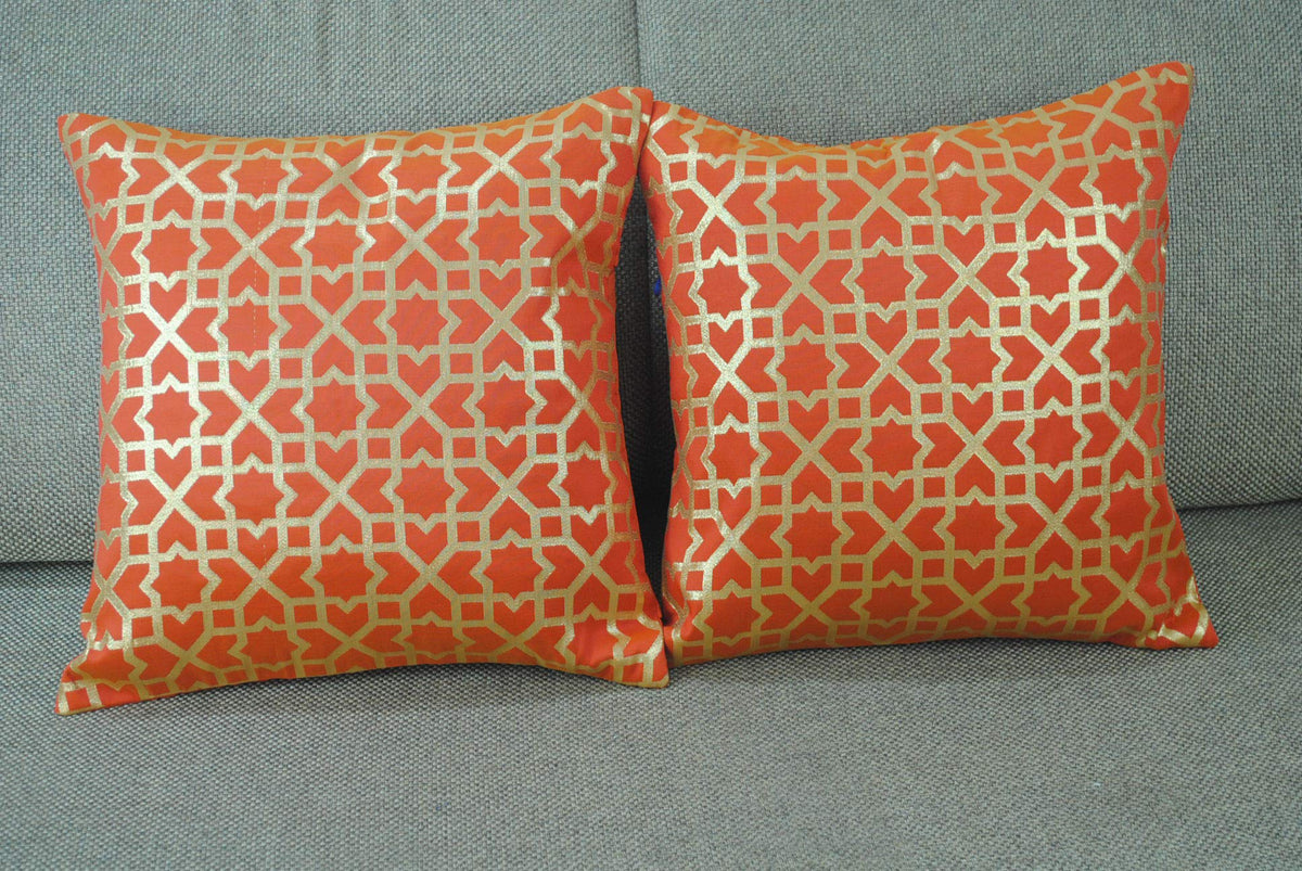Vireo Dupian Silk Cushion Cover 16X16 InchSet Of 2(Filled)