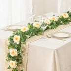 Dolicer 2Pcs 13Ft Artificial Eucalyptus Garlands With Flowers - 8 Camellias, Faux Floral Greenery Garlands Fake Flowers Vines Fo