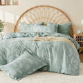 Muxhomo Duvet Cover Full Size, Reversible Floral Green Duvet Cover Set With Zipper Closure, 3 Pieces Botanical Patterns Soft Mic