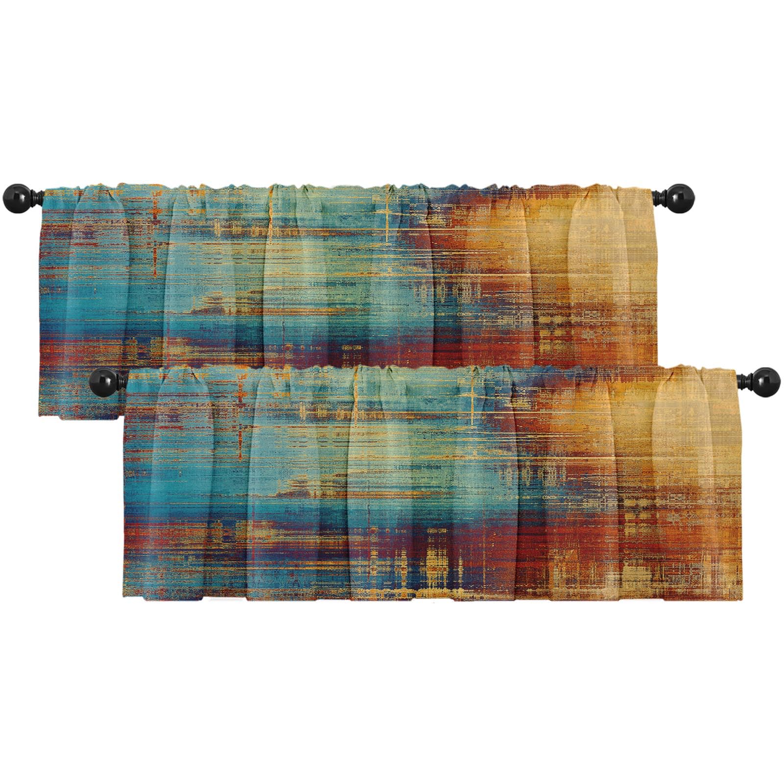 Emvency 2 Pack Valances Window Treatments, Blue and Orange Vintage Messy Rust Blackout Drapes Adjustable Curtain Valances for Wi