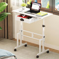 Adjustable Height Standing Desk With Drawer, Rolling Sit Stand Up Desk With Wheels, Small Sit To Stand Computer Desk, Adjustable