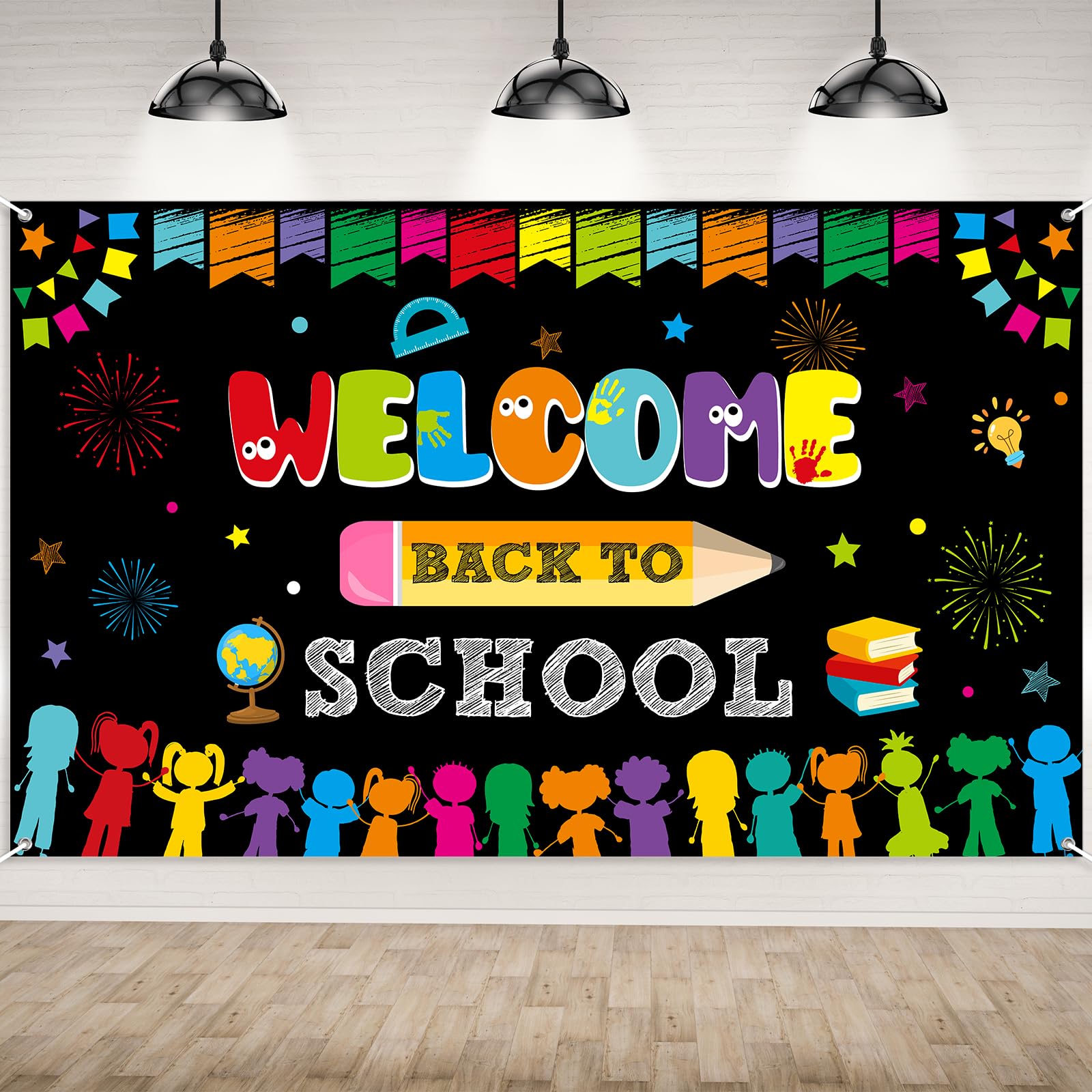 Welcome Back To School Backdrop Banner Decorations, Large Fabric Welcome Back To School Bulletin Board Decorations, Welcome Back