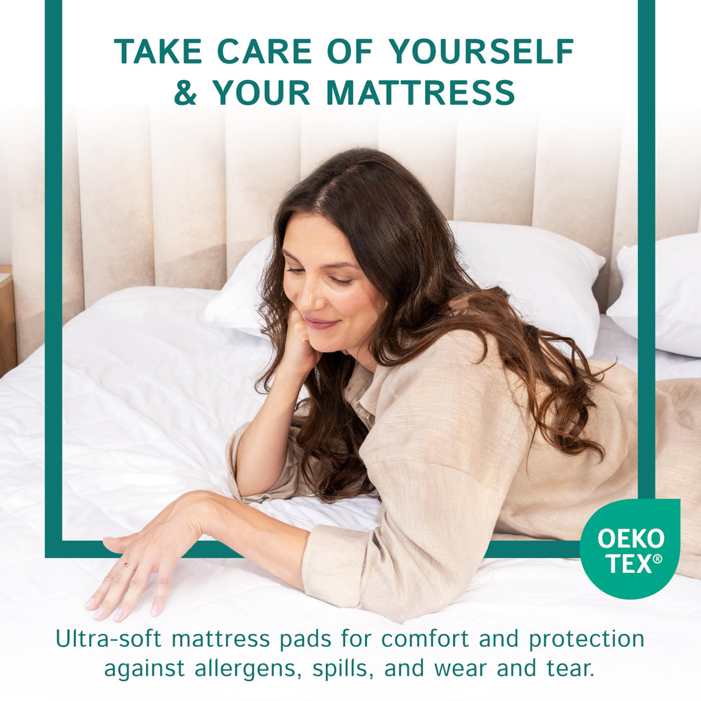 Full Size Quilted Mattress Pad - Fitted Waterproof Mattress Protector, Pillow Top Mattress Topper, Premium Quality Hypoallergeni