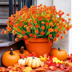 TURNMEON 12 Bundles Artificial Fall Flowers for Outdoors UV Resistant Fake Fall Plants, Faux Plastic Fake Mums Fall Flowers Arti