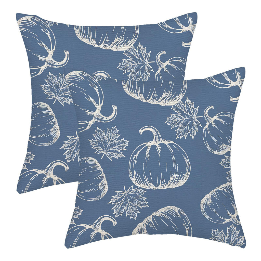 Fall Pillow Covers 18X18 Navy Blue Cream Pumpkin Decor Throw Pillows Case For Couch Maple Leaves Autumn Harvest Thanksgiving Far