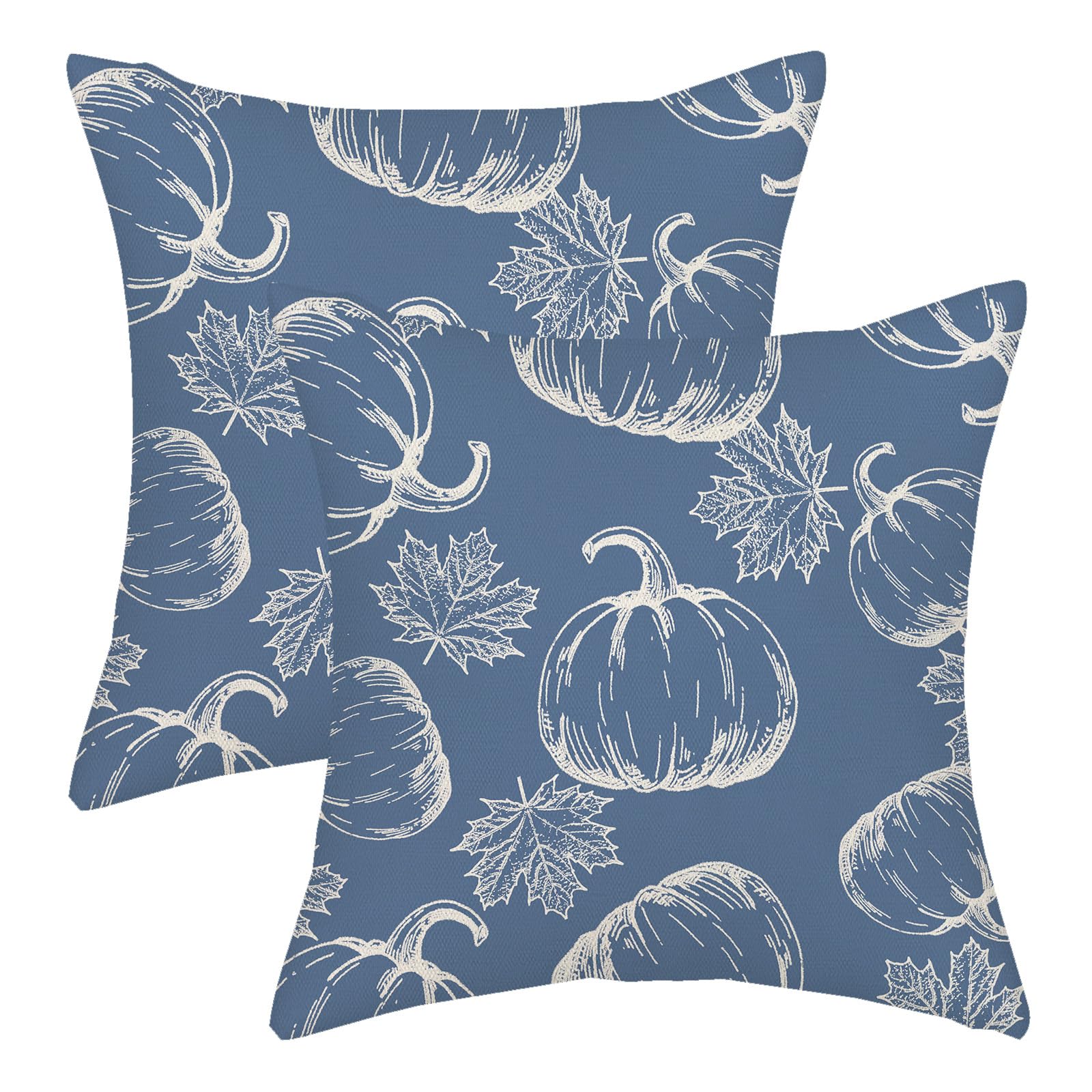 Fall Pillow Covers 18X18 Navy Blue Cream Pumpkin Decor Throw Pillows Case For Couch Maple Leaves Autumn Harvest Thanksgiving Far