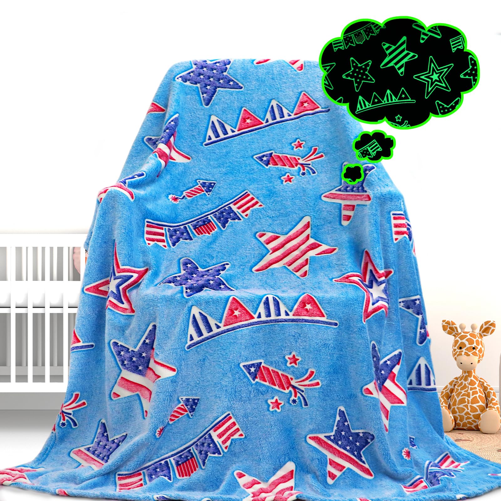 Gdindff Glow In The Dark Blanket American Flag Blanket July 4Th Decor Usa Flag Patriotic Star Stripes Independence For Men Women