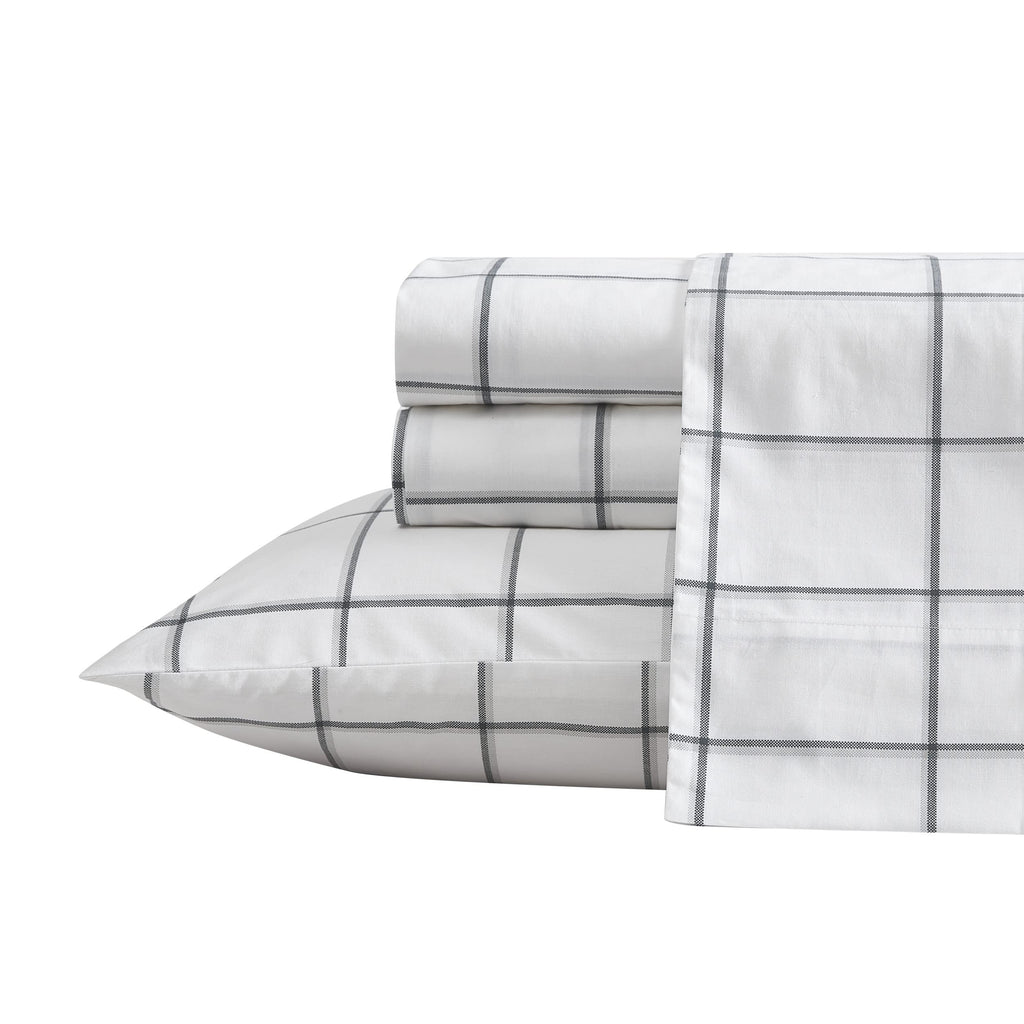 Nautica- Full Sheet Set, Cotton Percale Bedding Set, Crisp & Cool, Lightweight & Breathable (Plot Black, Full)