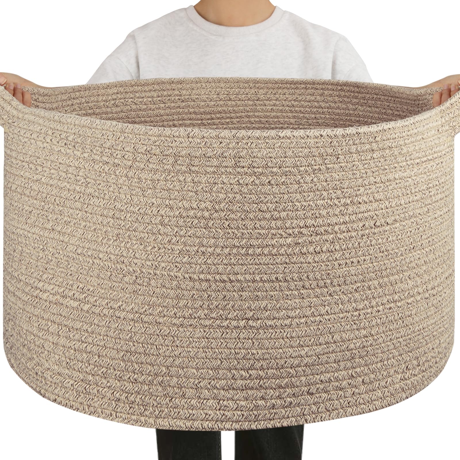 OIAHOMY 90L Blanket Basket for Living Room, Large Basket 23 x 23 x 13 with Handle, Laundry Hamper for Blankets, Pillows, Toy Sto