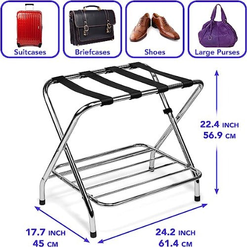 2-Tier Folding X-Shaped Luggage Rack, 50 lb Capacity, Chrome Finish