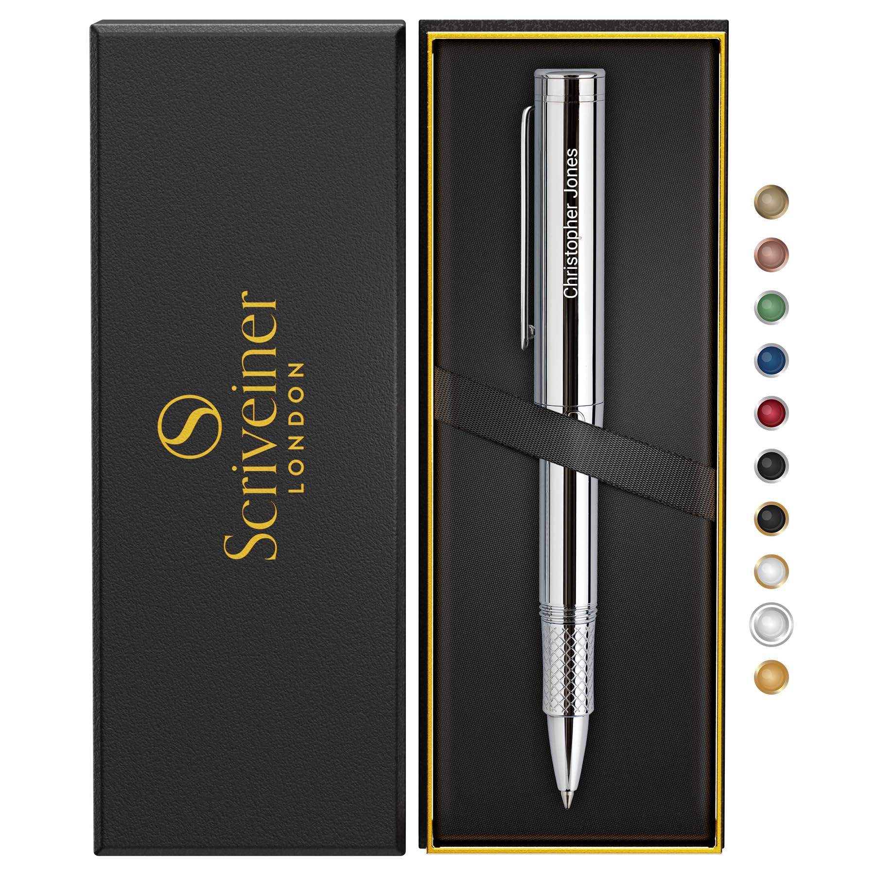 Scriveiner Personalized Silver Chrome Rollerball, Award Winning Edc Pen, Heavy Pocket Pen With Chrome Finish, Best Engraved Roll