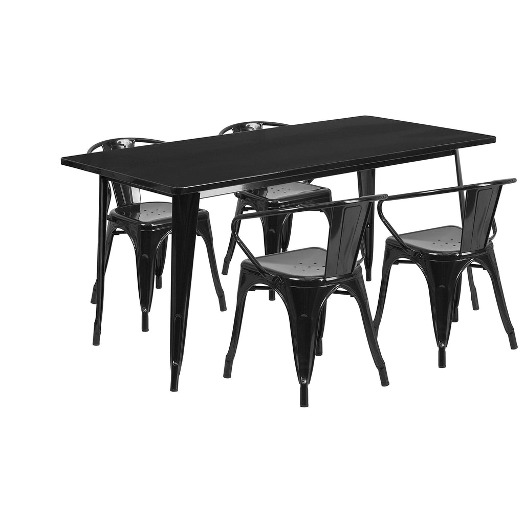 Flash Furniture Commercial Grade 31.5" x 63" Rectangular Silver Metal Indoor-Outdoor Table Set with 4 Arm Chairs
