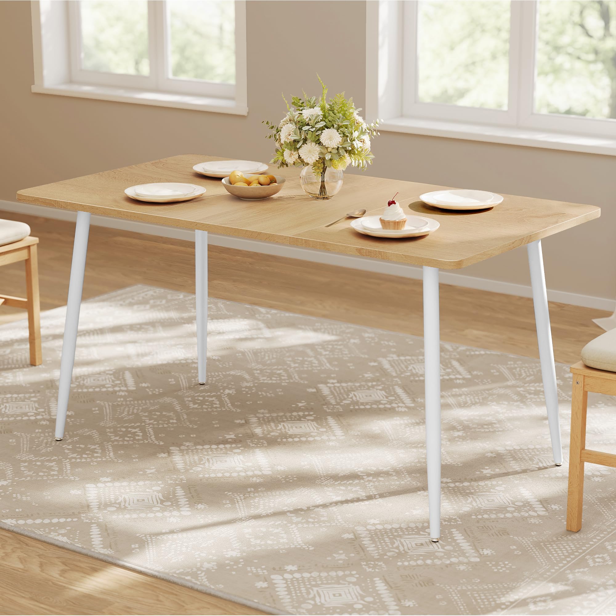 VASAGLE Dining Table, Dining Room Table for 4-6 People, Modern Farmhouse, for Kitchen, Quick Assembly, Heat-Resistant Surface, 2