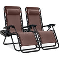 Best Choice Products Set of 2 Adjustable Steel Mesh Zero Gravity Lounge Chair Recliners w/Pillows and Cup Holder Trays - Brown