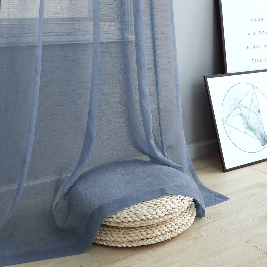 Pitalk Dusty Blue Semi Sheer Curtains 90 Inches Long For Living Room Set 2 Panels Rod Pocket Window Coverings Faux Linen Drapes