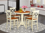 East West Furniture EDQU5-WHI-W 5 Piece Kitchen Counter Set Includes a Round Dining Room Table with Pedestal and 4 Dining Chairs, 30x30 Inch, Buttermilk & Cherry