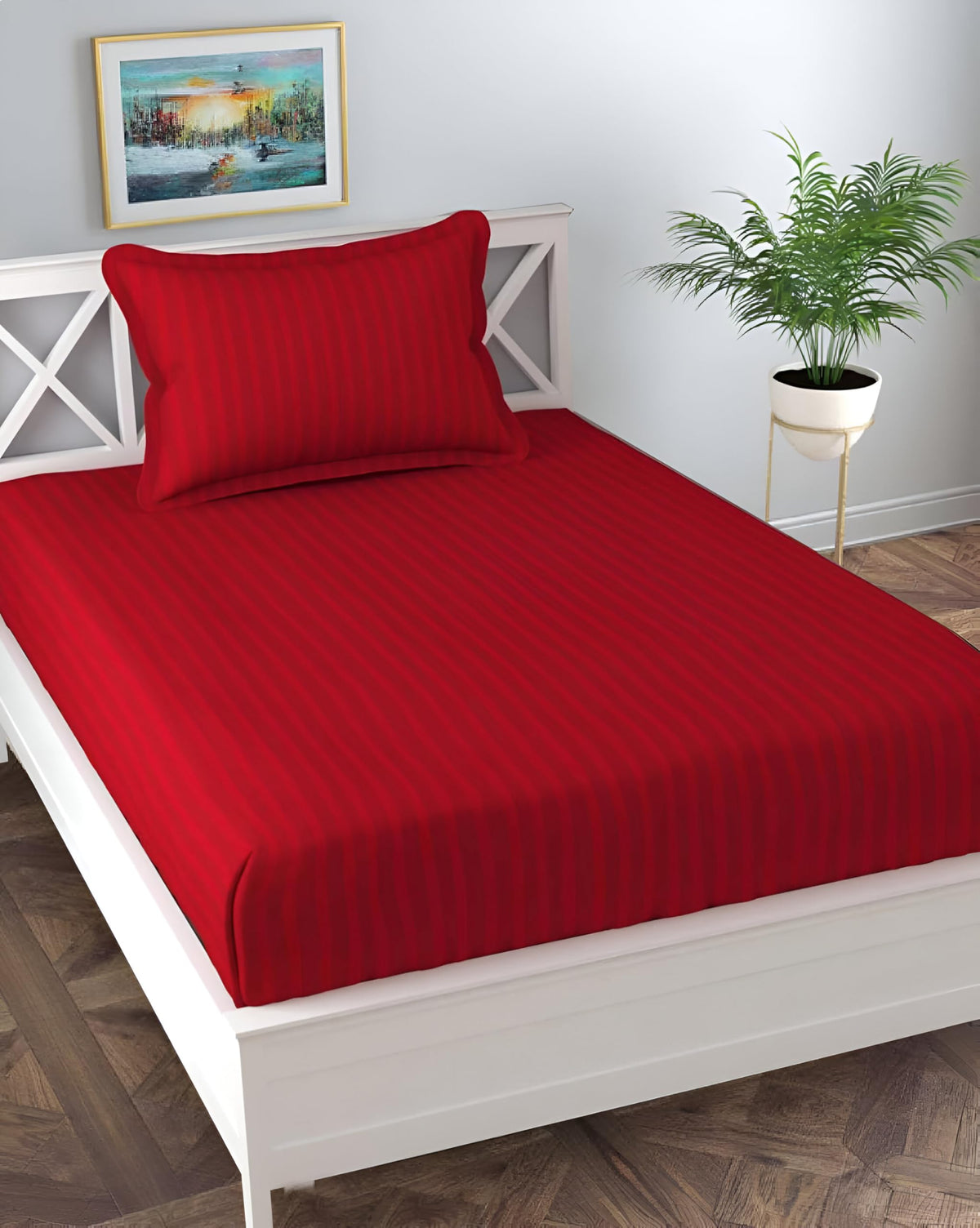 Home Stylish Wrinkle Resistant | Soft Skin Safe | Breathable Single Size Flat Bedsheets | All Season Soft Fabric | Striped Bedsh