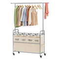 Tajsoon Laundry Hamper with Hanging Rack, Laundry Sorter 4 Sections, 4 Basket Butler with Lockable Wheels and Removable Bag, Rol