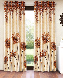Home Sizzler 2 Pieces Sunflower Panel Eyelet Polyester Door Curtains  7 Feet, Gold