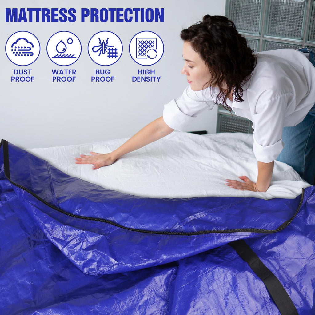 Saveamatt Mattress Bags For Moving 2 Pack - Extra Thick & Durable Queen Mattress Cover For Moving - Reusable Waterproof Tarp Mat