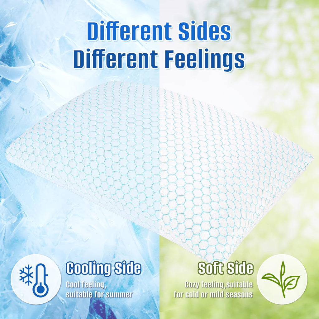 CushyOasis Shredded Memory Foam Pillow Set of 2, Adjustable Cooling Bed Pillow, King Size, Blue
