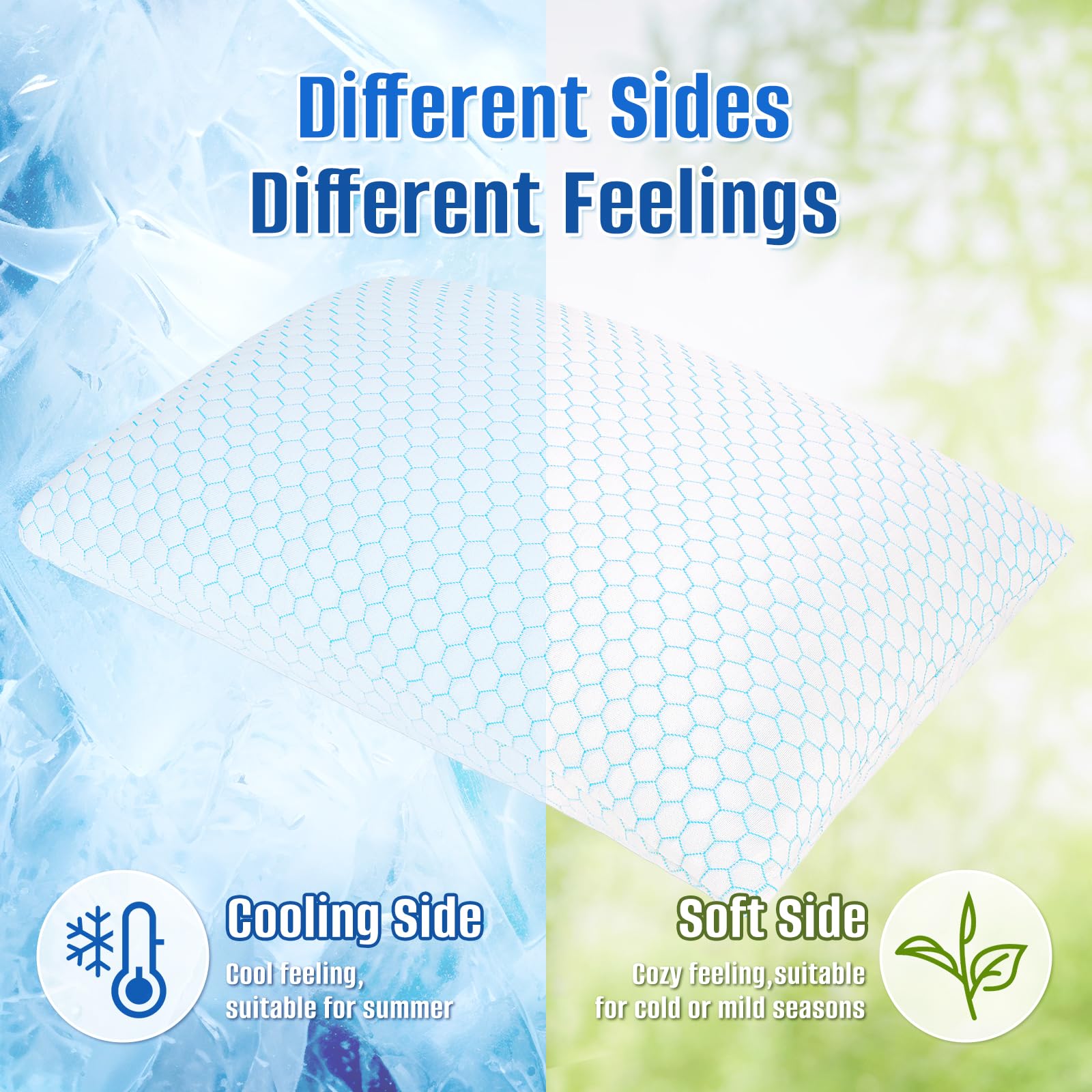 CushyOasis Shredded Memory Foam Pillow Set of 2, Adjustable Cooling Bed Pillow, King Size, Blue