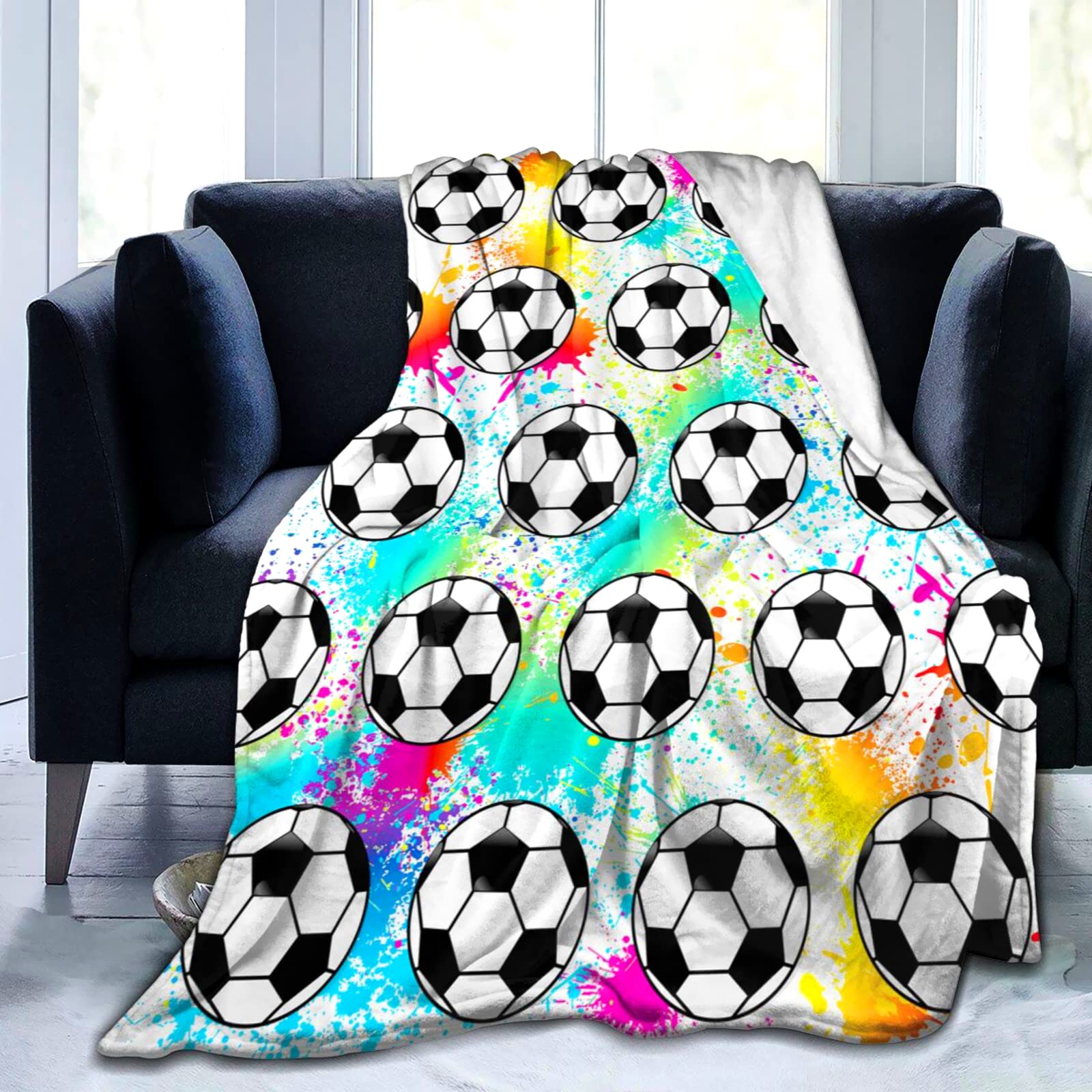 Soccer Blanket Throw Soccer Ball Blankets Soft Lightweight Flannel Warm Cozy Football Blanket Gifts For Sport Fans Kids Adults 8