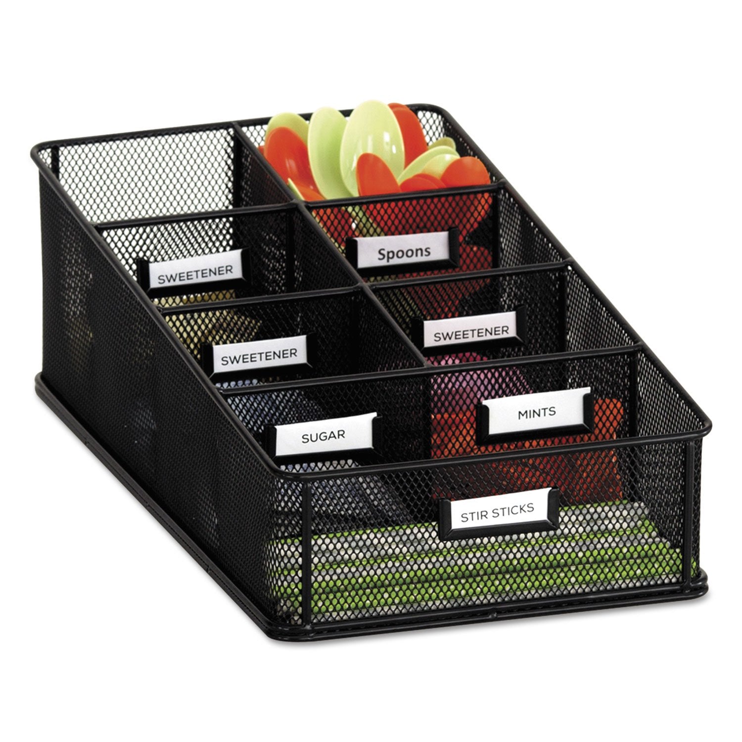 Safco 3291Bl Onyx Mesh Condiment Carton Organizer 7 Compartments Break Room, Classroom Supply Organizer Steel Metal Mesh Include