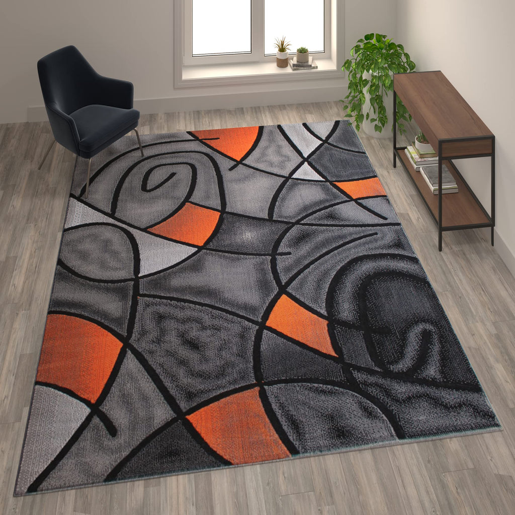 Flash Furniture Jubilee Collection Abstract Area Rug - Colorfast Orange Olefin Rug - 8' X 10' Area Rug - Jute Backing - Living Room, Bedroom, & Family Room