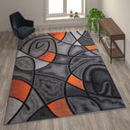Flash Furniture Jubilee Collection Abstract Area Rug - Colorfast Orange Olefin Rug - 8' X 10' Area Rug - Jute Backing - Living Room, Bedroom, & Family Room