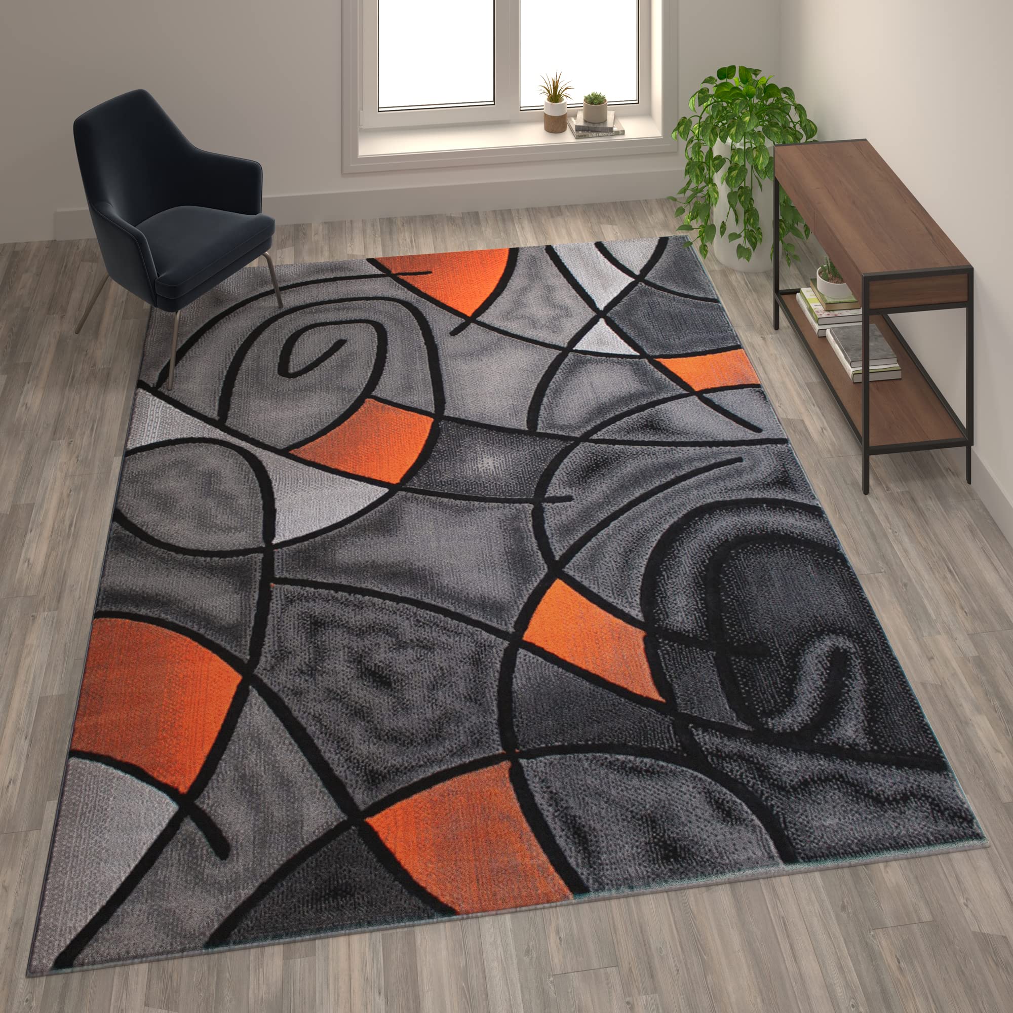 Flash Furniture Jubilee Collection Abstract Area Rug - Colorfast Orange Olefin Rug - 8' X 10' Area Rug - Jute Backing - Living Room, Bedroom, & Family Room