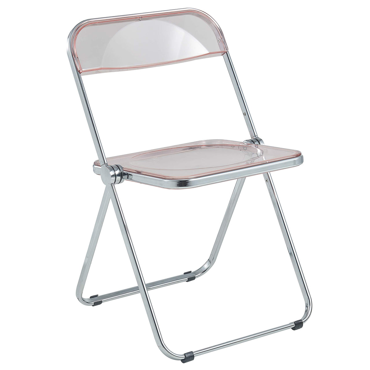 Leisuremod Folding Chair  Transparent Rose Pink Acrylic Seat And Back With Metal Frame, Modern Spacesaving Design, For Home, O