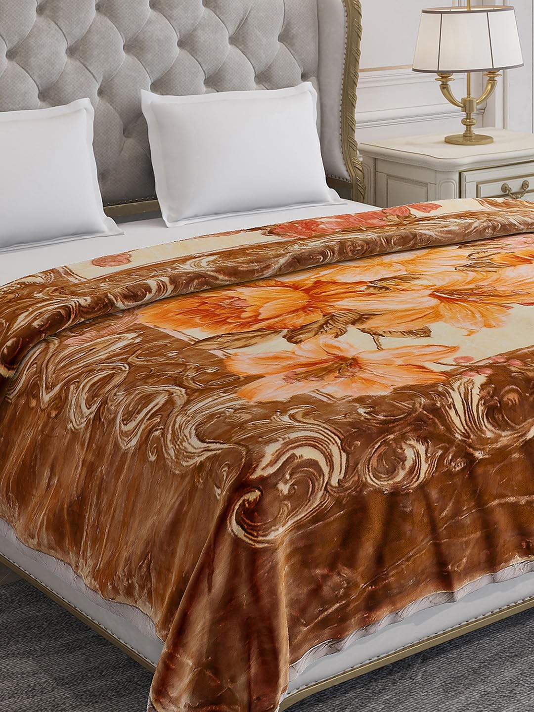 Monte Carlo Unisex Superimo Double Bed Reversible 3 Ply 1516 GSM | 8 KG Heavy Winter Blanket (Camel Brown)