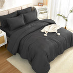 Litanika Comforter King Size Set Dark Grey - 7 Pieces Bed In A Bag King Beddding Comforter Sets, Plain Lightweight Bed Set With