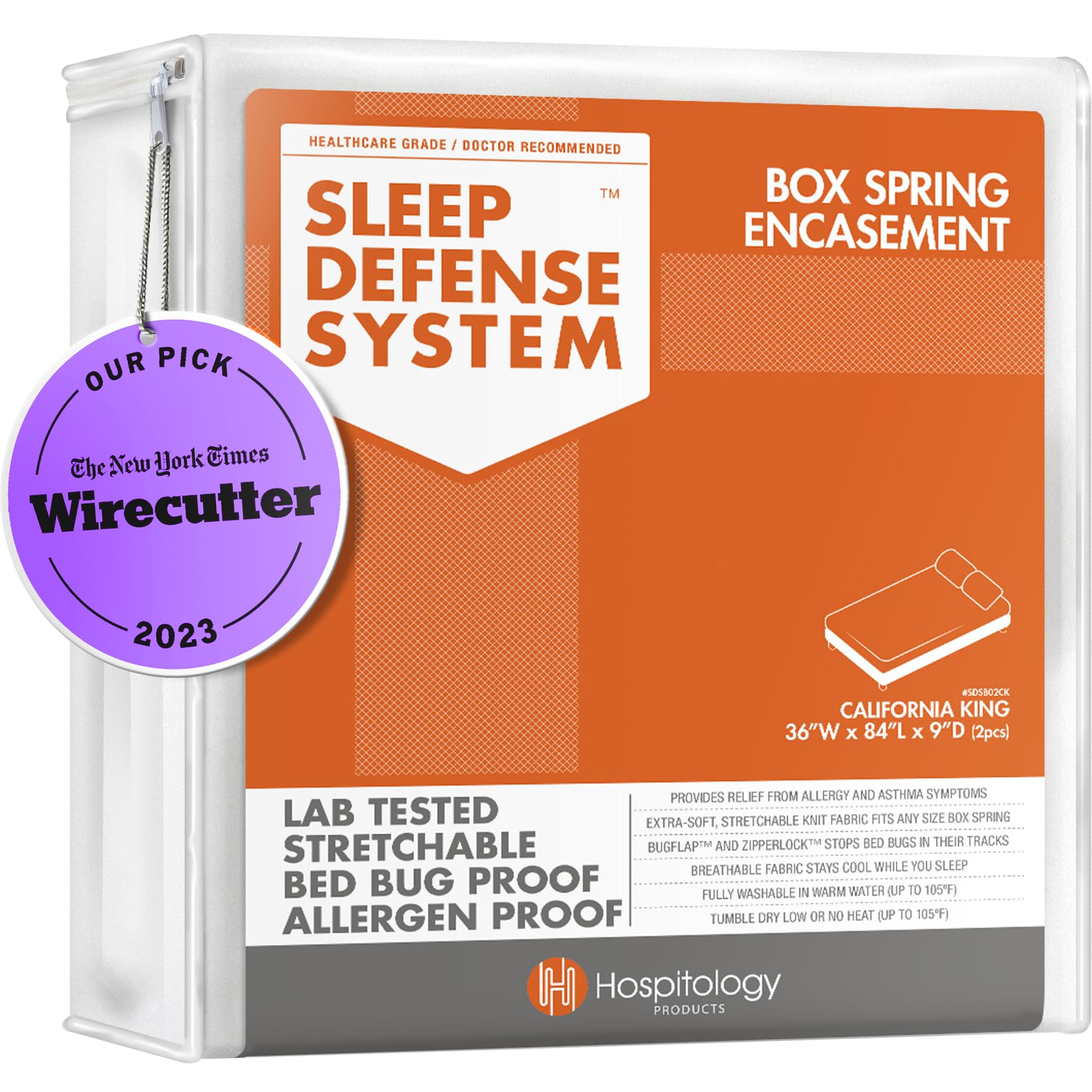 Hospitology Products Box Spring Encasement - Zippered Bed Bug Dust Mite Proof Hypoallergenic - Sleep Defense System - Split Cali