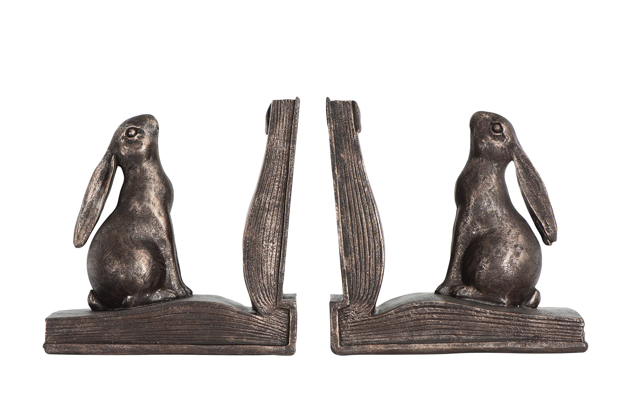 Creative Co-Op Decorative Rustic Resin Rabbit on Book Bookends, Bronze, Set of 2