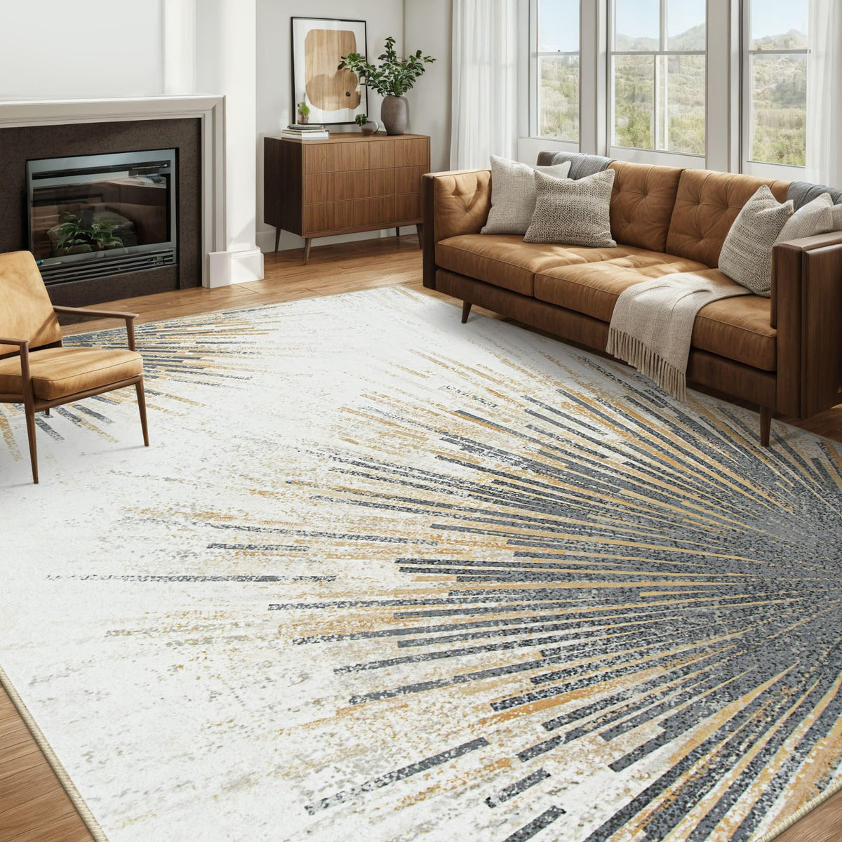 Lahome Modern 10x14 Area Rugs, Washable Ultra-Thin Large Rug for Living Room, Non Slip Throw Rug for Dining Room, Abstract Print