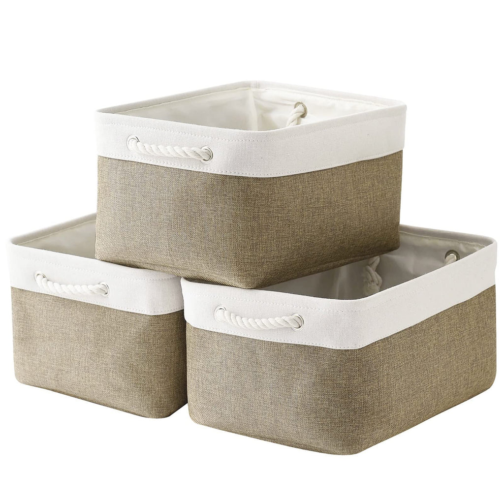 TheWarmHome Storage Basket for Organizing - 16x12x8 inch Large 3 Pack Collapsible Storage Bin for Shelves with Handles, Fabric S