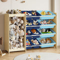 EXPERLAM Kids Toy Storage Organizer, 2-in-1 Stuffed Animal Storage & Toy Organizer w/12 Bins, Solid Wood Toy Rack Featuring Thic