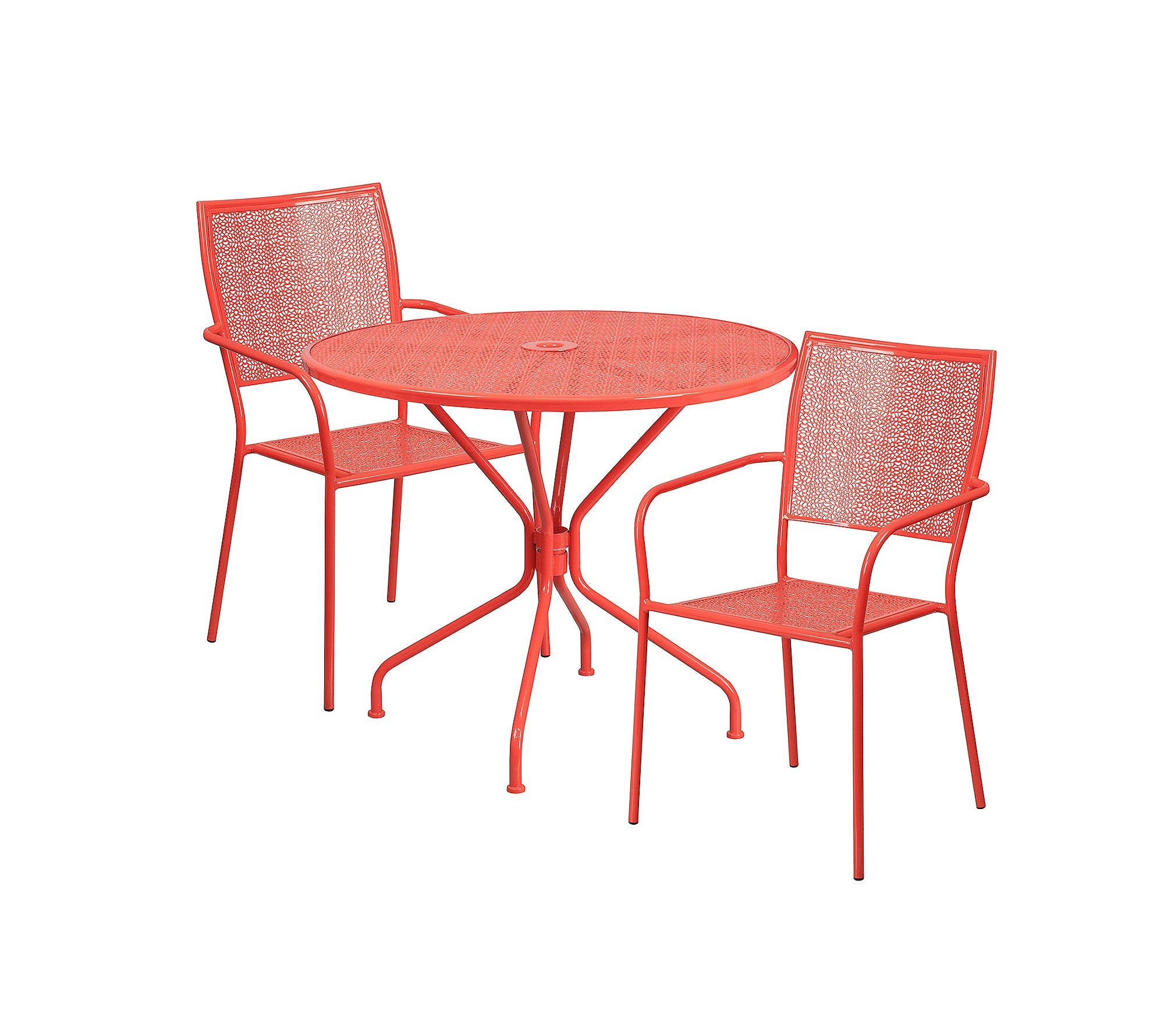 Flash Furniture Oia Commercial Grade 35.25 Round White Indoor-Outdoor Steel Patio Table Set with 4 Square Back Chairs