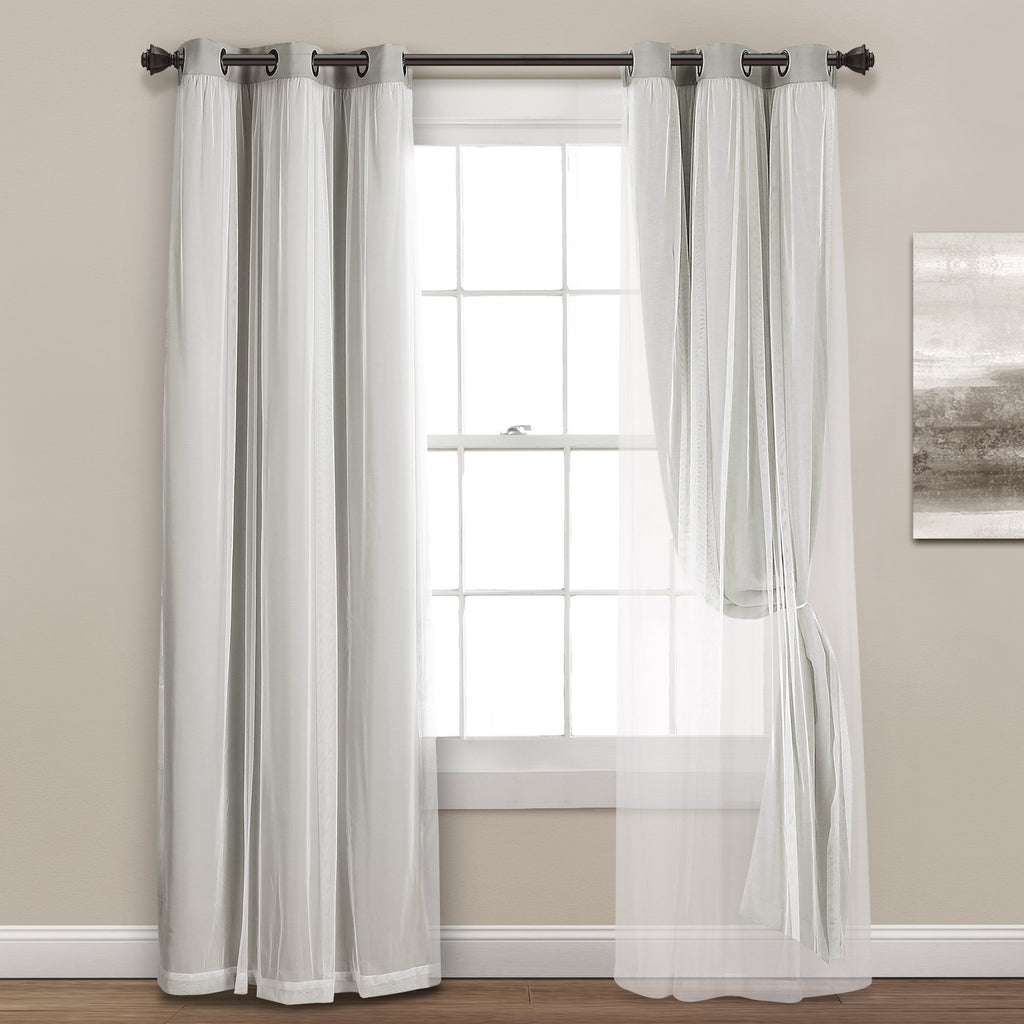 Lush Decor Sheer Grommet Curtains With Insulated Blackout Lining, Window Curtain Panels, Pair, 38''W X 84''L, Light Gray - Curta