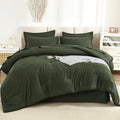Litanika Comforter Full Size Set Olive Green - 7 Pieces Bed In A Bag Full Beddding Comforter Sets, Plain Lightweight Bed Set Wit