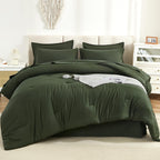 Litanika Comforter Full Size Set Olive Green - 7 Pieces Bed In A Bag Full Beddding Comforter Sets, Plain Lightweight Bed Set Wit