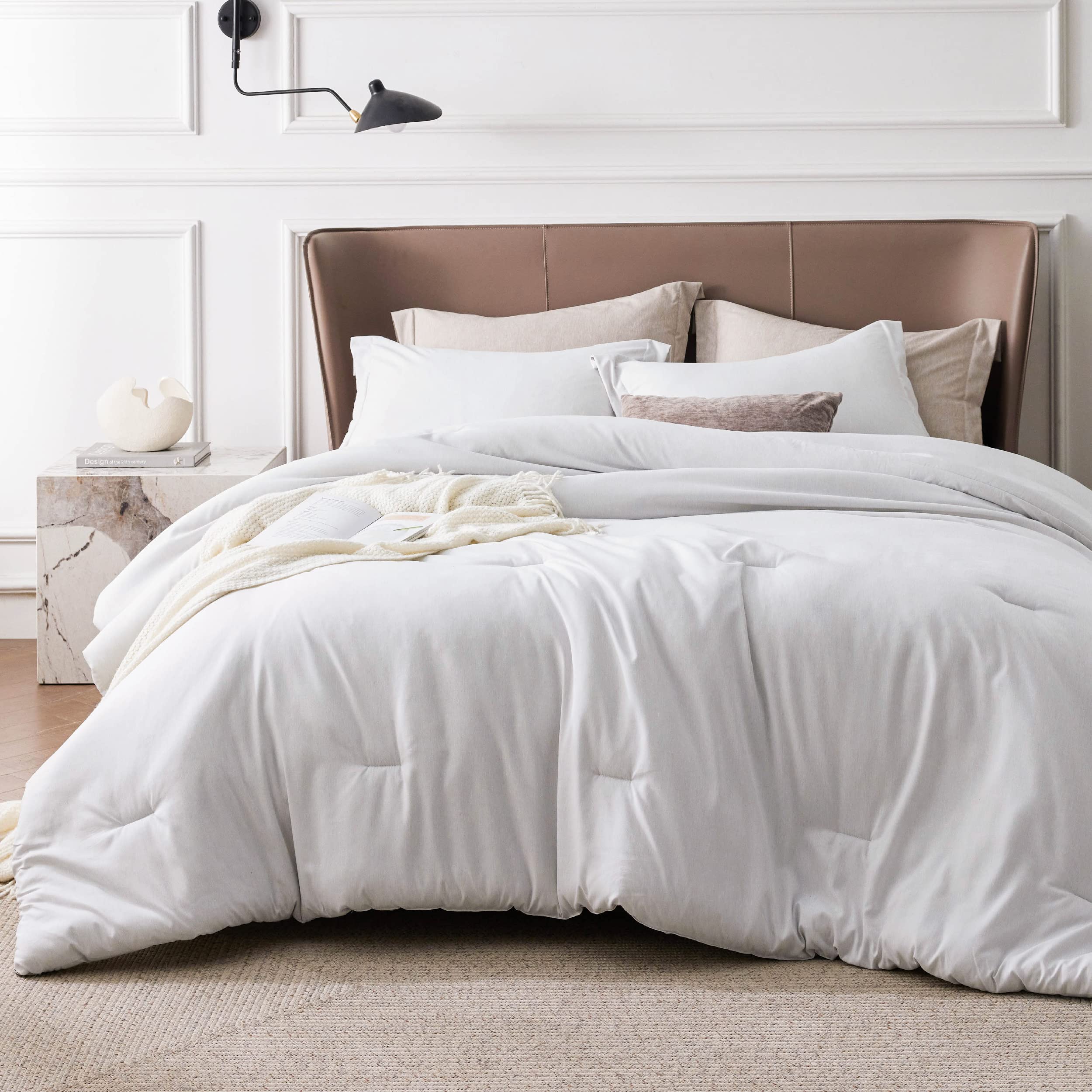 Bedsure King Size Comforter Set - Grayish White King Comforter Set, Soft Bedding For All Seasons, Cationic Dyed Bedding Set, 3 P